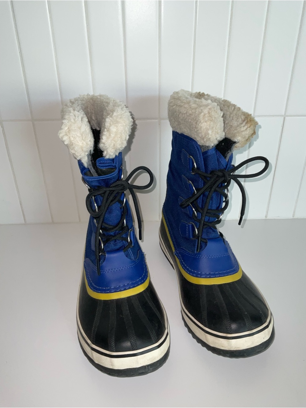Sorel Kids Blue and Black Winter Lace-Up Boots with Shearling Collar